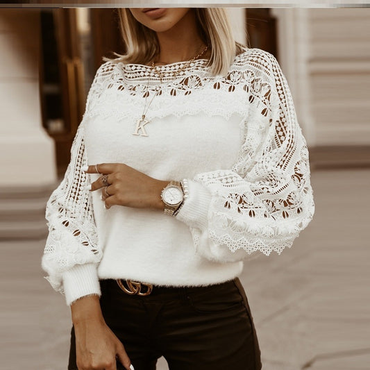 "Sabrine" - White Lace Pullover