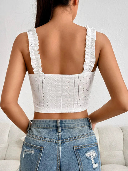 "Juliette" - White Ruffle Crop