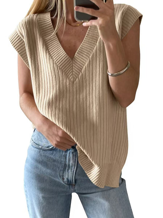 "Delphine" - Beige V-Neck Tank