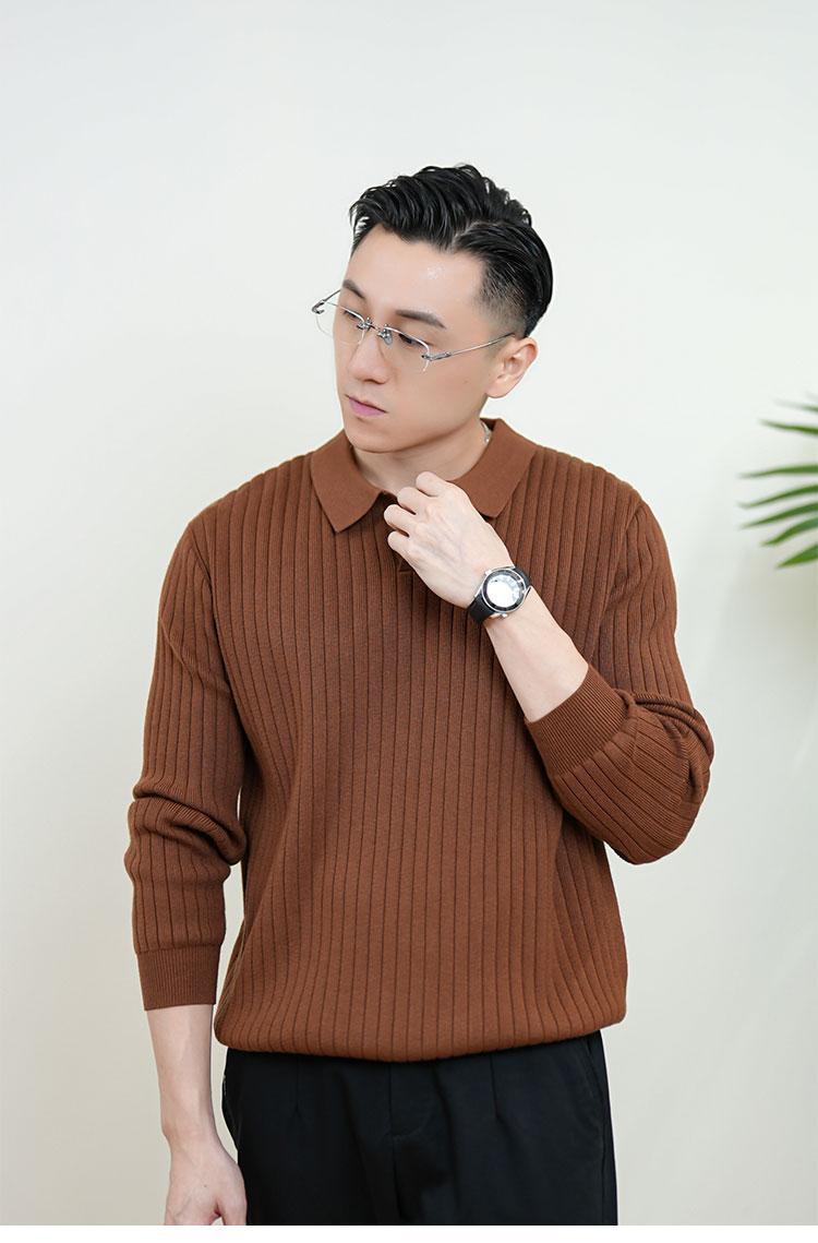 "Stéphane" - Long Sleeve V-Neck Poloshirt