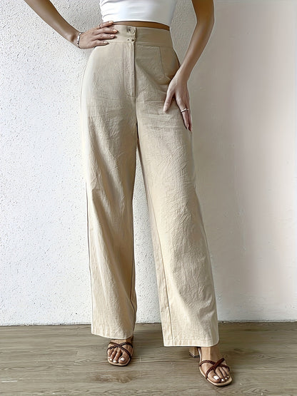 "Blandine" - Beige high-waisted flow pants