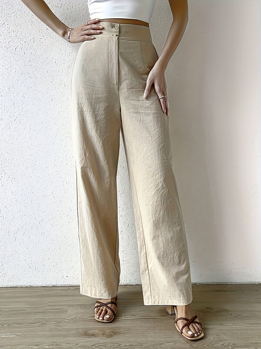 "Blandine" - Beige Hochbund Flow Pants